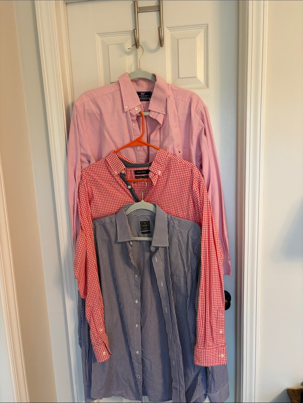 Pink, Red Gingham & Blue Striped Men's Button-Down Shirt